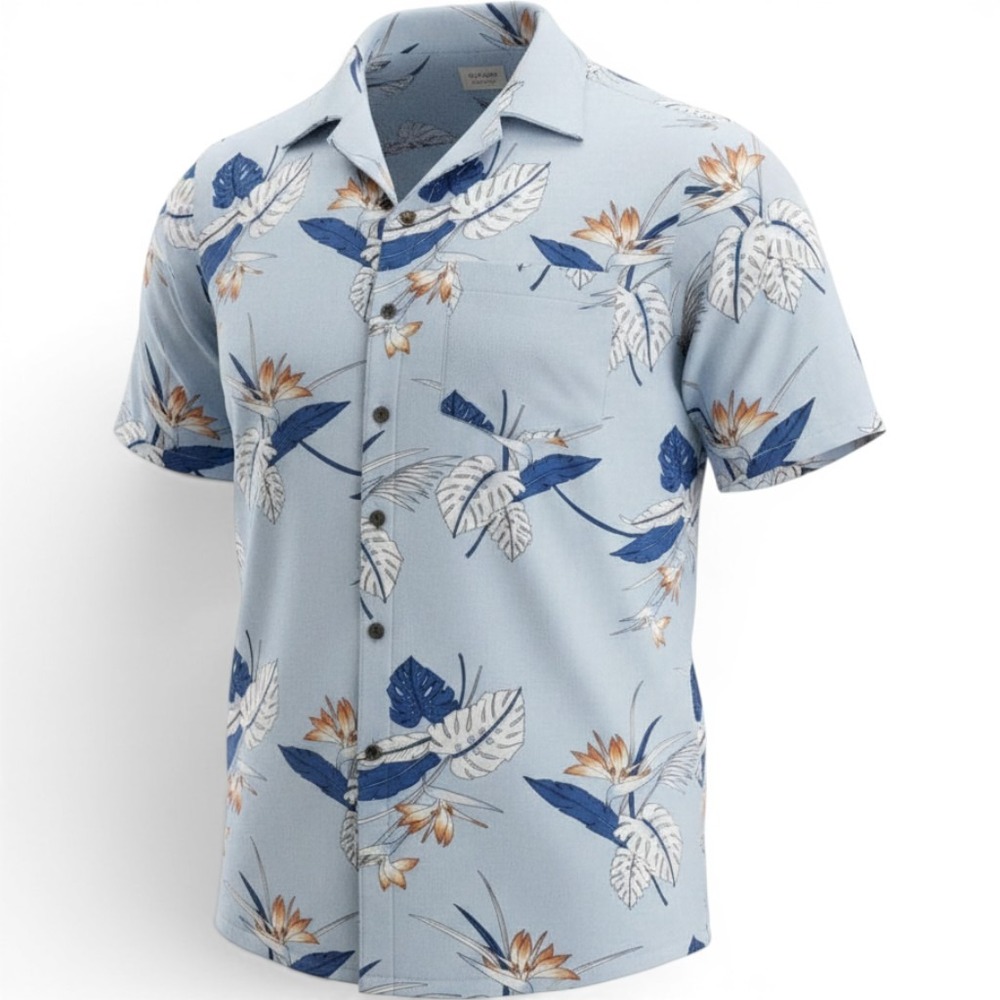 Covington Mens Size L‎ Large Blue Rayon Tropical Paradise Floral Hawaiian Shirt